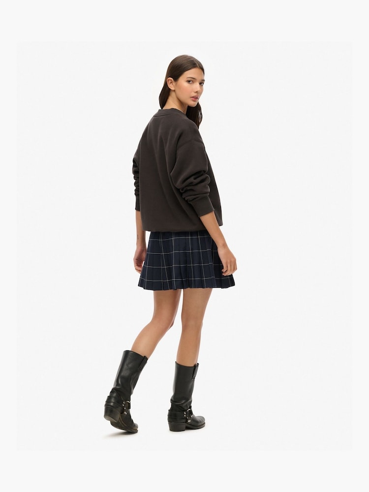 Superdry Navy Vintage Check Pleated Mini Skirt - Image 2 of 10 Superdry Navy Vintage Check Pleated Mini Skirt - Image 2 of 10