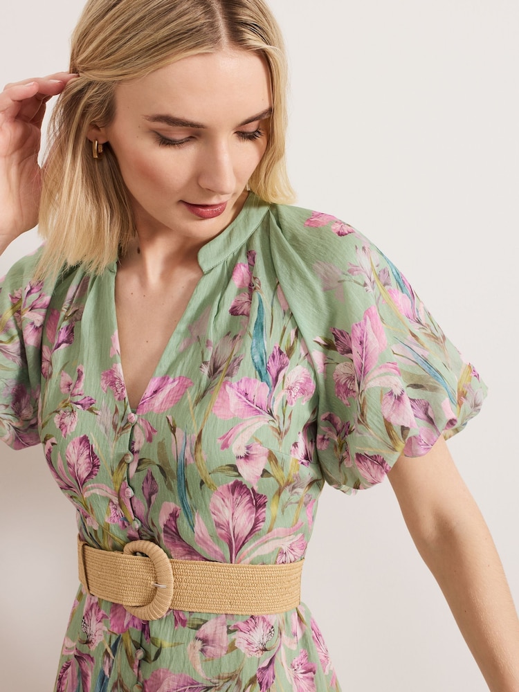 Phase Eight Green Amalie Floral Dress - Image 6 of 7