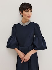 Phase Eight Blue Audrey Midi Dress - Image 6 of 7