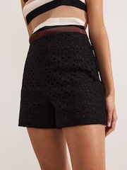 Phase Eight Black Maeva Cutwork 100% Cotton Shorts - Image 3 of 7