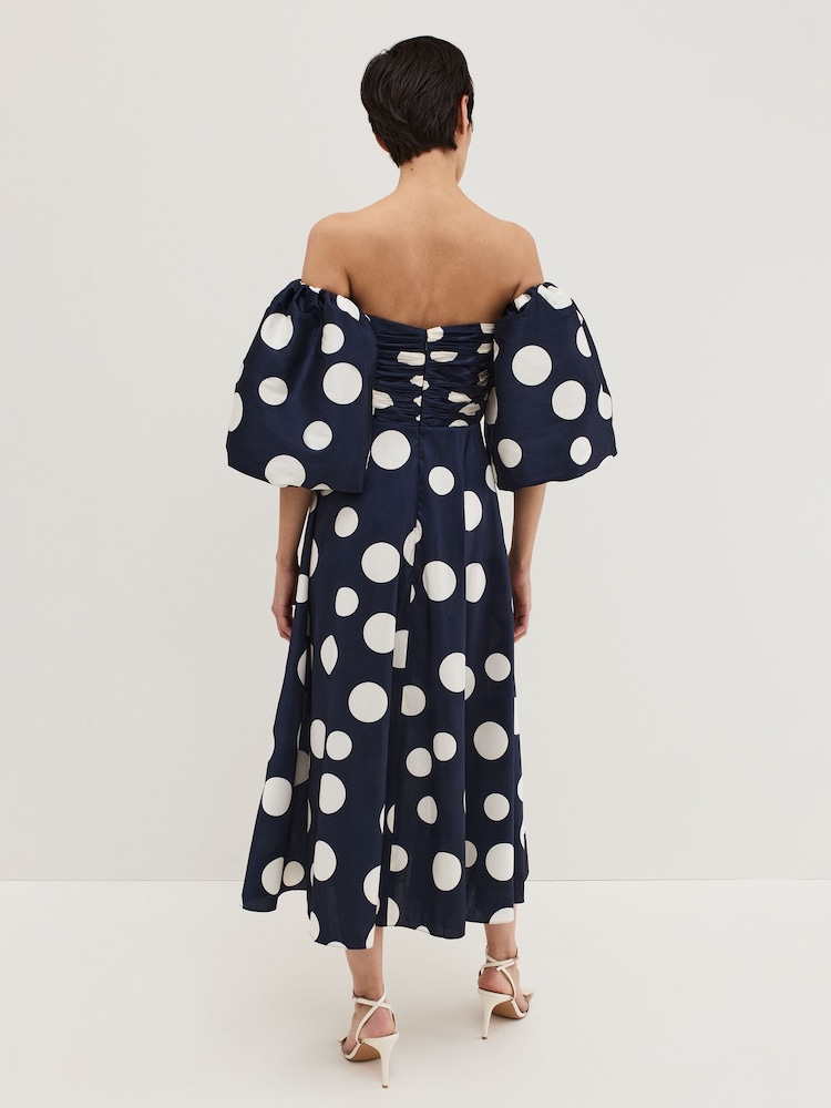 Phase Eight Blue Marilyn Spot Dress - Image 2 of 7