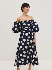 Phase Eight Blue Marilyn Spot Dress - Image 3 of 7