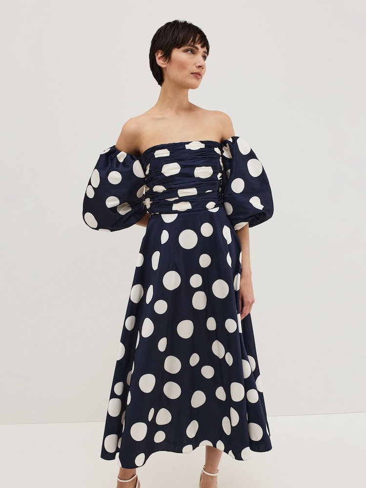 Phase Eight Blue Marilyn Spot Dress - Image 3 of 7