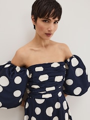 Phase Eight Blue Marilyn Spot Dress - Image 4 of 7