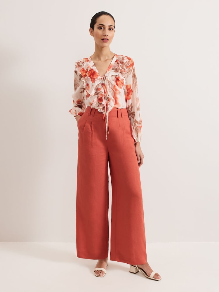 Phase Eight Brown Lottie Linen Trousers - Image 2 of 8