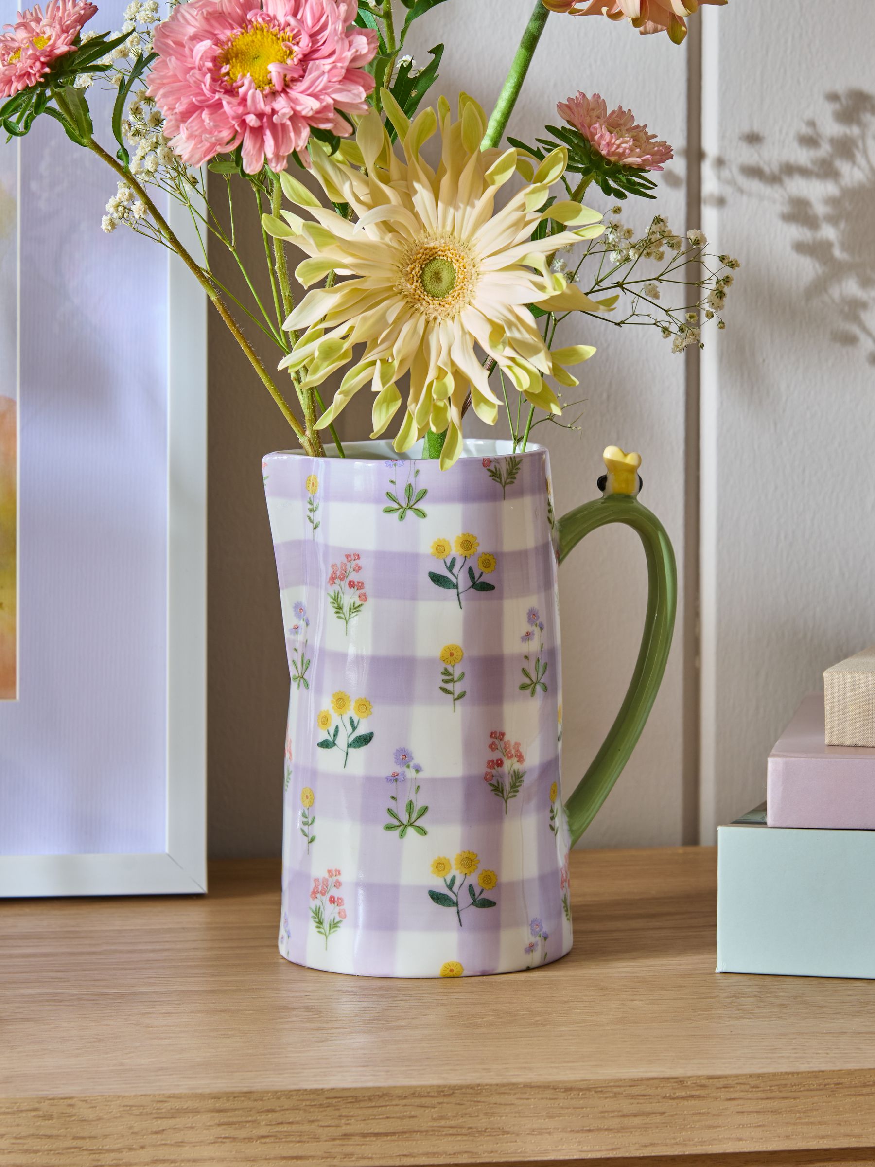 Buy Lilac/White Maisie Gingham Floral Ceramic Vases from Next USA