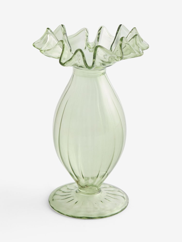 Green Ruffle Ribbed Glass Bud Vase - Image 5 of 5