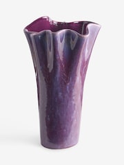 Purple Ruffled Reactive Glaze Ceramic Vase - Image 2 of 3