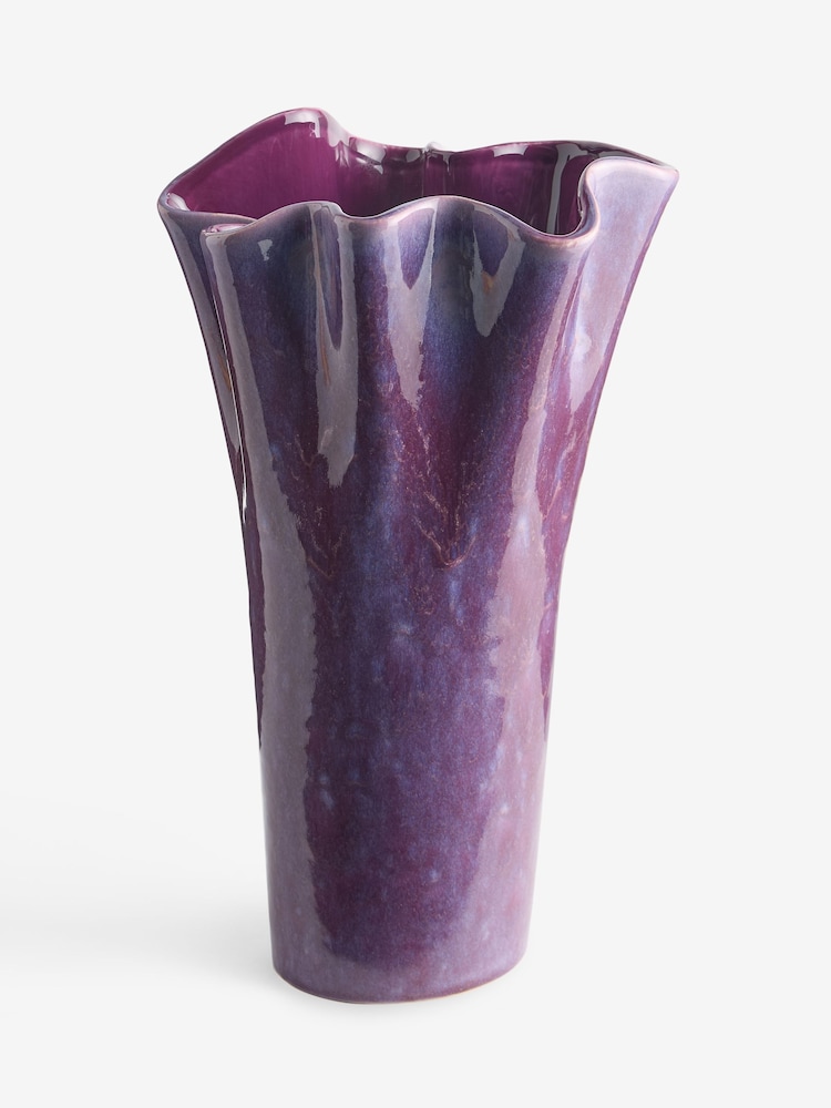 Purple Ruffled Reactive Glaze Ceramic Vase - Image 2 of 3