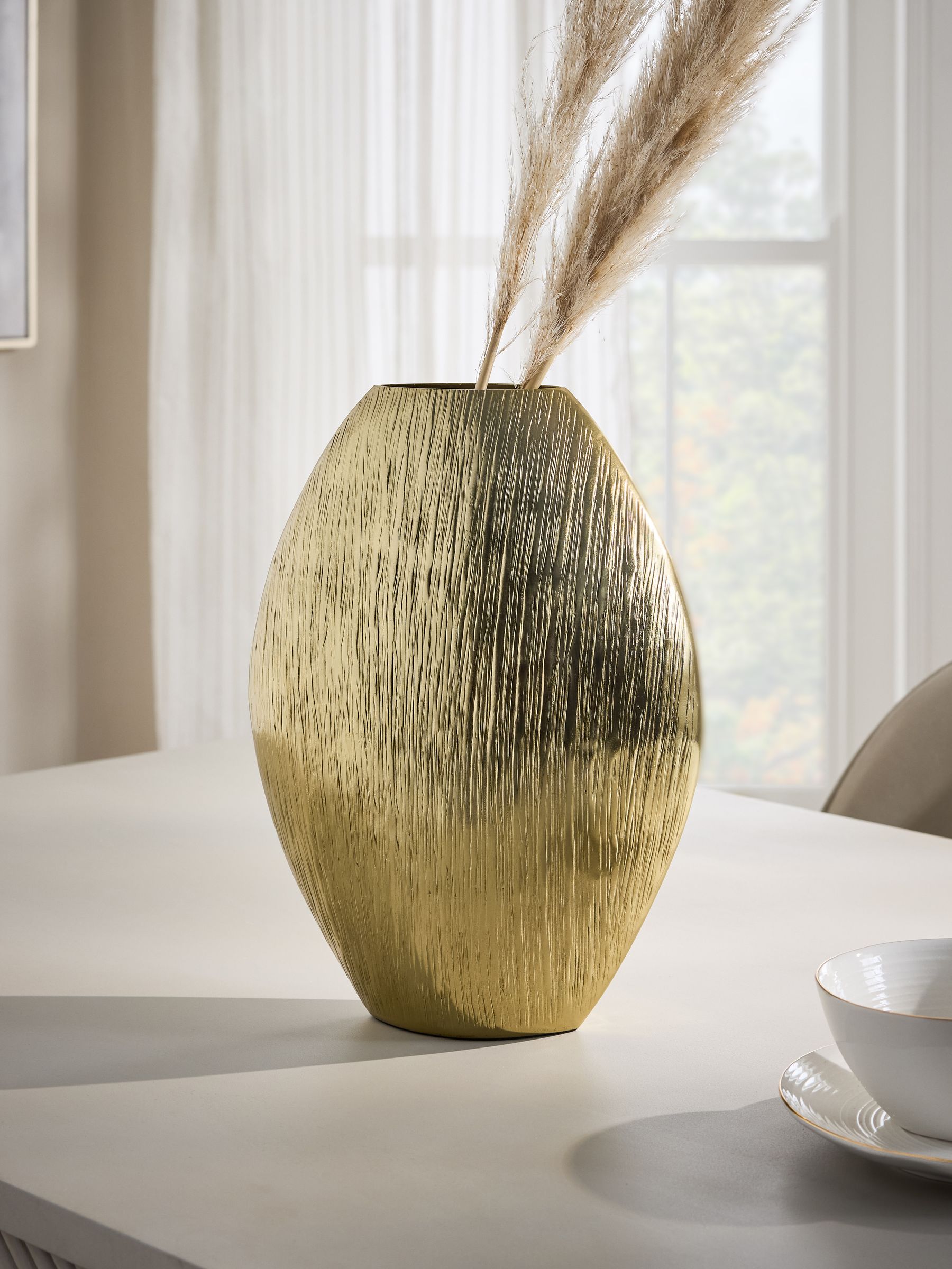 Buy Gold Large Evie Metal Textured Vase from Next USA