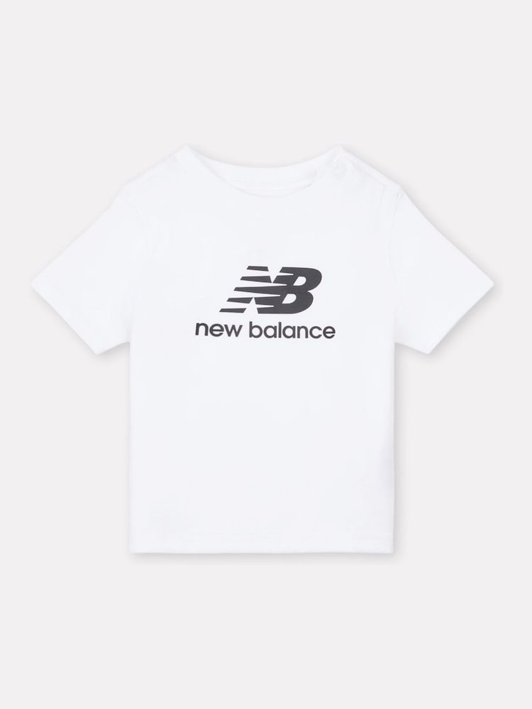 New Balance White Kids Jersey Stacked Logo 100% Cotton T-Shirt - Image 1 of 3