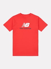 Rood - New Balance Kids Jersey Stacked 100% Cotton Logo T-Shirt - Image 6 of 8