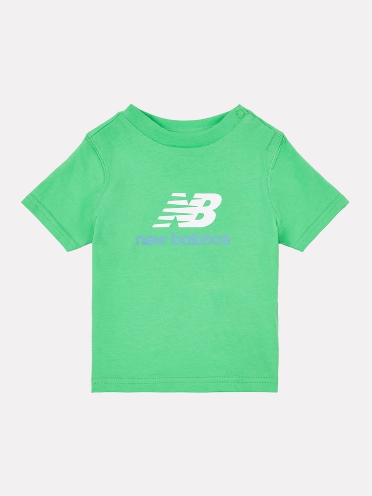New Balance Green Kids Jersey Stacked Logo 100% Cotton T-Shirt - Image 1 of 7