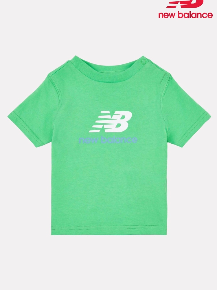 New Balance Green Kids Jersey Stacked Logo 100% Cotton T-Shirt - Image 4 of 7