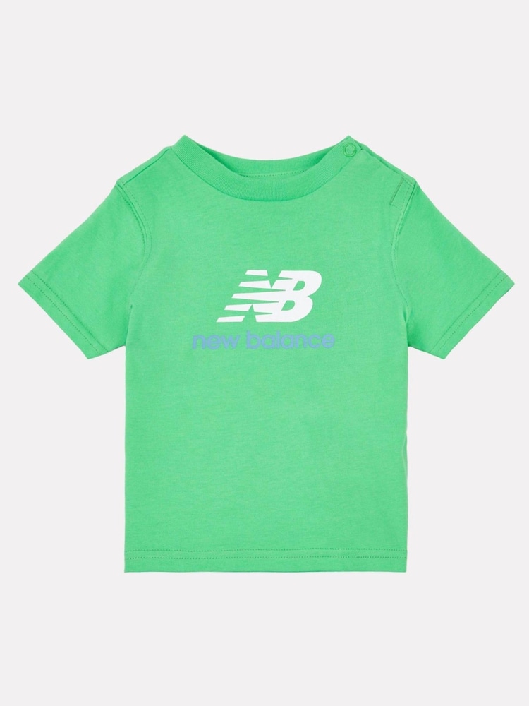 New Balance Green Kids Jersey Stacked Logo 100% Cotton T-Shirt - Image 5 of 7