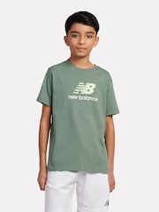 New Balance Green Kids Jersey Stacked 100% Cotton Logo T-Shirt - Image 1 of 3