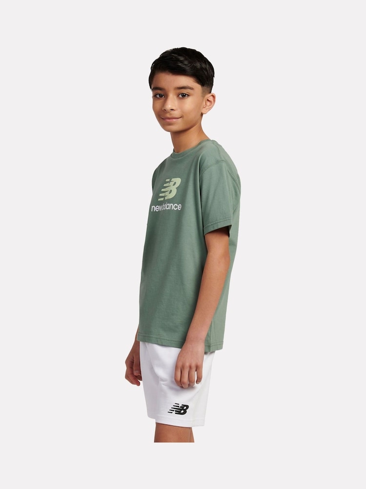 New Balance Green Kids Jersey Stacked 100% Cotton Logo T-Shirt - Image 2 of 3