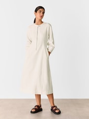 Whistles White Denim Zip Detail 100% Cotton Dress - Image 1 of 5