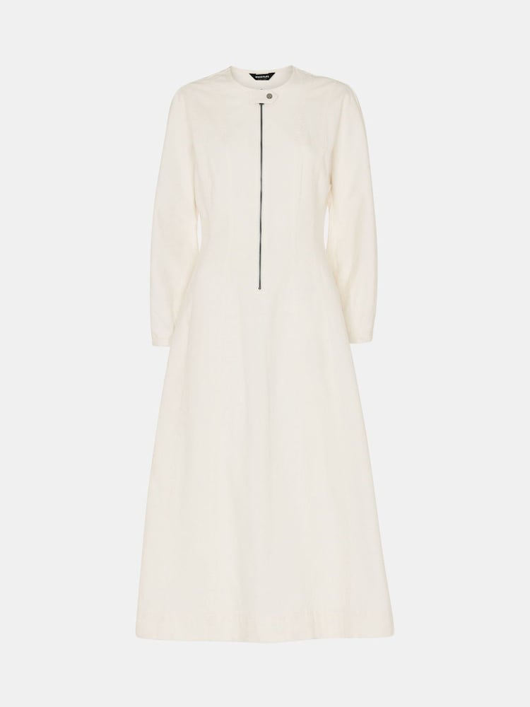 Whistles White Denim Zip Detail 100% Cotton Dress - Image 5 of 5