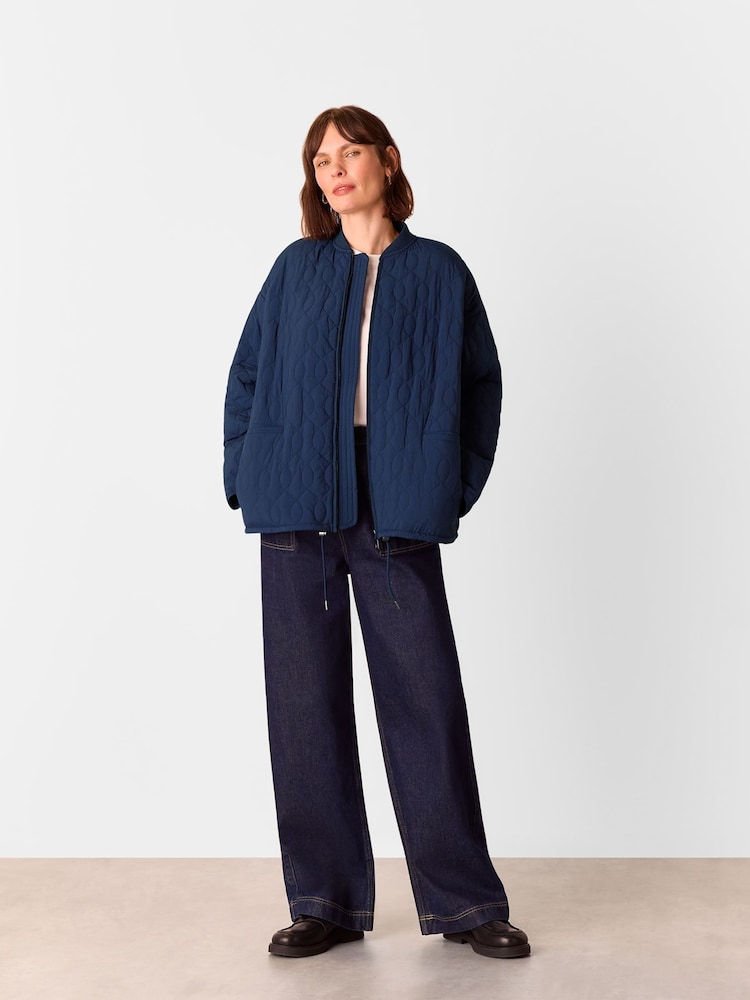 Whistles Blue Nia Drawstring Quilted Jacket - Image 1 of 5