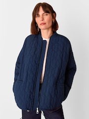 Whistles Blue Nia Drawstring Quilted Jacket - Image 3 of 5