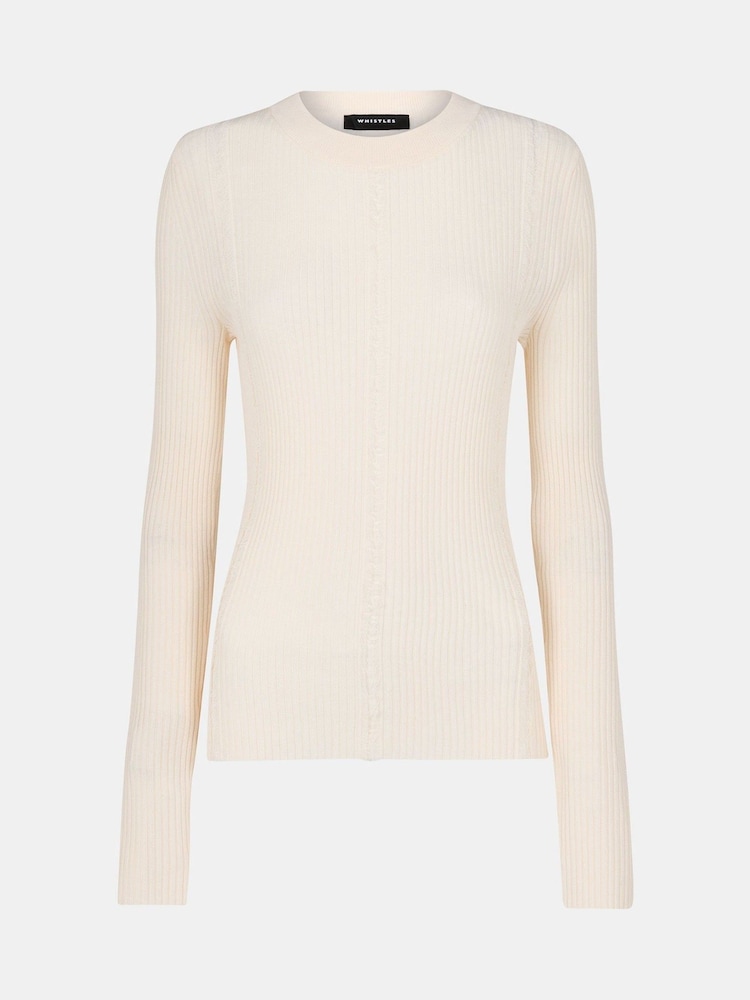 Whistles White Ribbed Affect Crew Neck Knit Jumper - Image 5 of 5