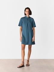 Whistles Blue Cara Twist Neck Mini Dress - Image 1 of 5