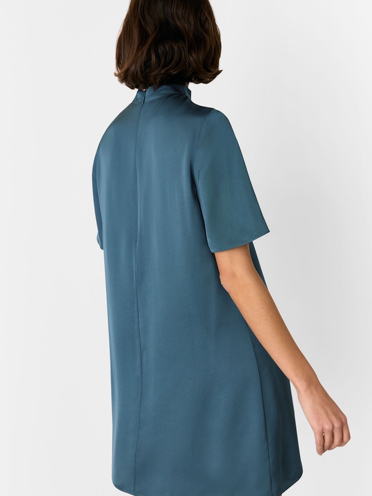 Whistles Blue Cara Twist Neck Mini Dress - Image 2 of 5