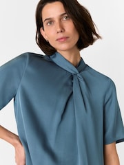 Whistles Blue Cara Twist Neck Mini Dress - Image 4 of 5