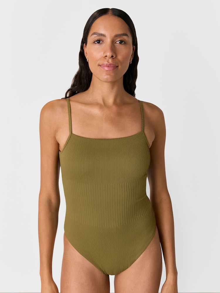 Whistles Green Mixed Rib Halter Neck Swimsuit - Image 1 of 5