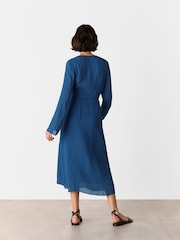 Whistles Blue Alex Textured Wrap Midi Dress - Image 2 of 5