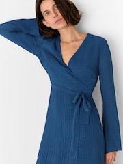 Whistles Blue Alex Textured Wrap Midi Dress - Image 3 of 5