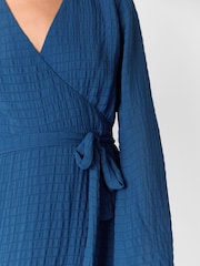 Whistles Blue Alex Textured Wrap Midi Dress - Image 4 of 5