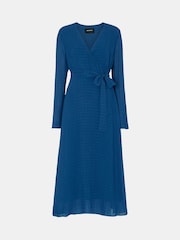 Whistles Blue Alex Textured Wrap Midi Dress - Image 5 of 5