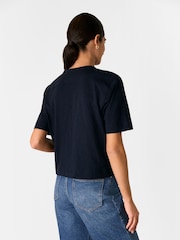 Whistles Blue Ella V-Neck Button Through 100% Cotton T-Shirt - Image 2 of 5