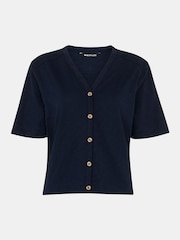 Whistles Blue Ella V-Neck Button Through 100% Cotton T-Shirt - Image 5 of 5