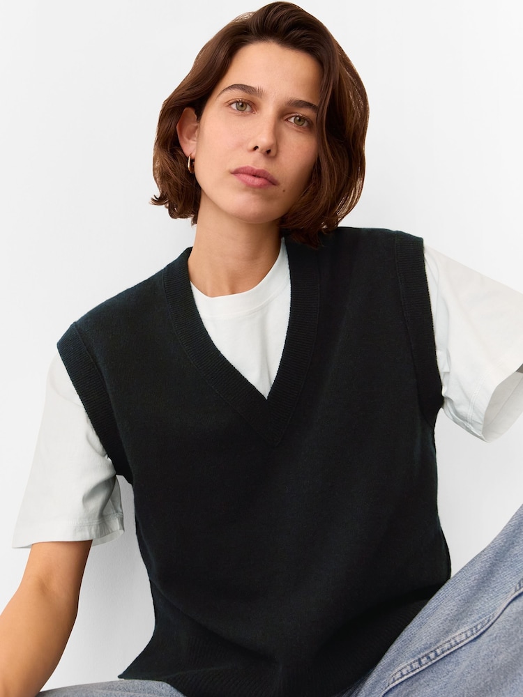 Whistles Black Wool V-Neck Tank - Image 1 of 5