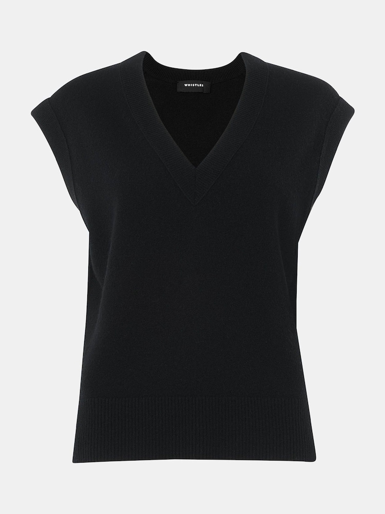 Whistles Black Wool V-Neck Tank - Image 5 of 5