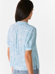 Whistles Blue Bamboo Leaves Tie Neck Blouse - Image 2 of 5