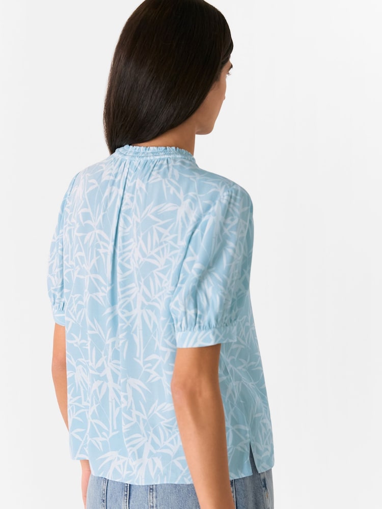 Whistles Blue Bamboo Leaves Tie Neck Blouse - Image 2 of 5