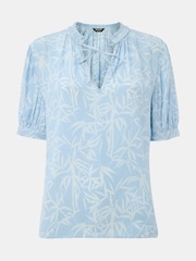 Whistles Blue Bamboo Leaves Tie Neck Blouse - Image 5 of 5