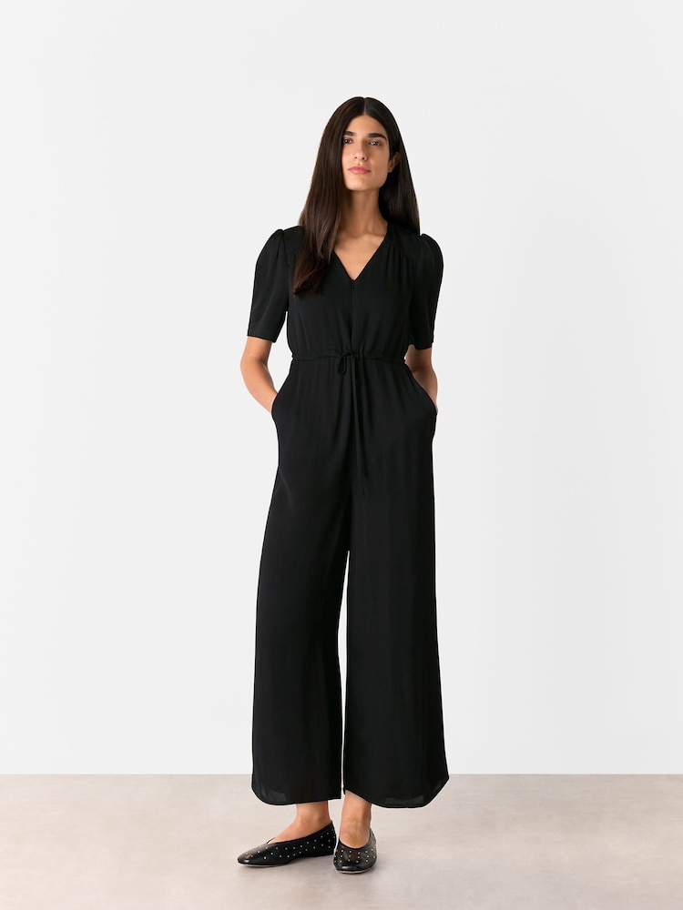 Whistles Black Short Sleeve Tie Jumpsuit - Image 1 of 5