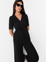 Whistles Black Short Sleeve Tie Jumpsuit - Image 4 of 5