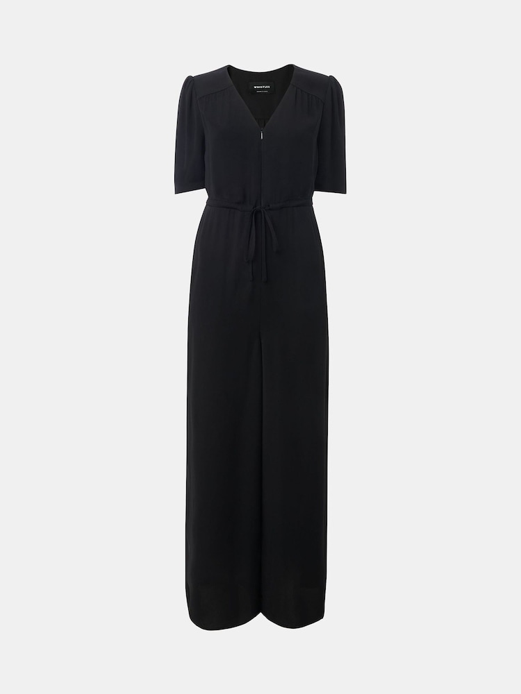 Whistles Black Short Sleeve Tie Jumpsuit - Image 5 of 5