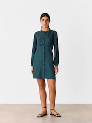 Whistles Blue Button Front Flippy Mini Dress - Image 1 of 5