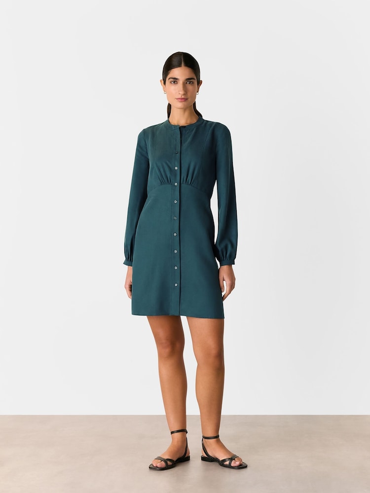 Whistles Blue Button Front Flippy Mini Dress - Image 1 of 5
