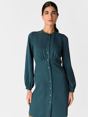 Whistles Blue Button Front Flippy Mini Dress - Image 3 of 5