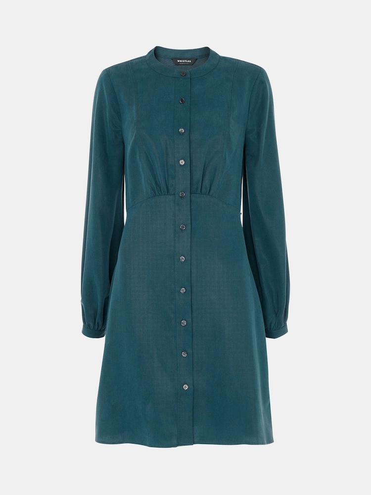 Whistles Blue Button Front Flippy Mini Dress - Image 5 of 5