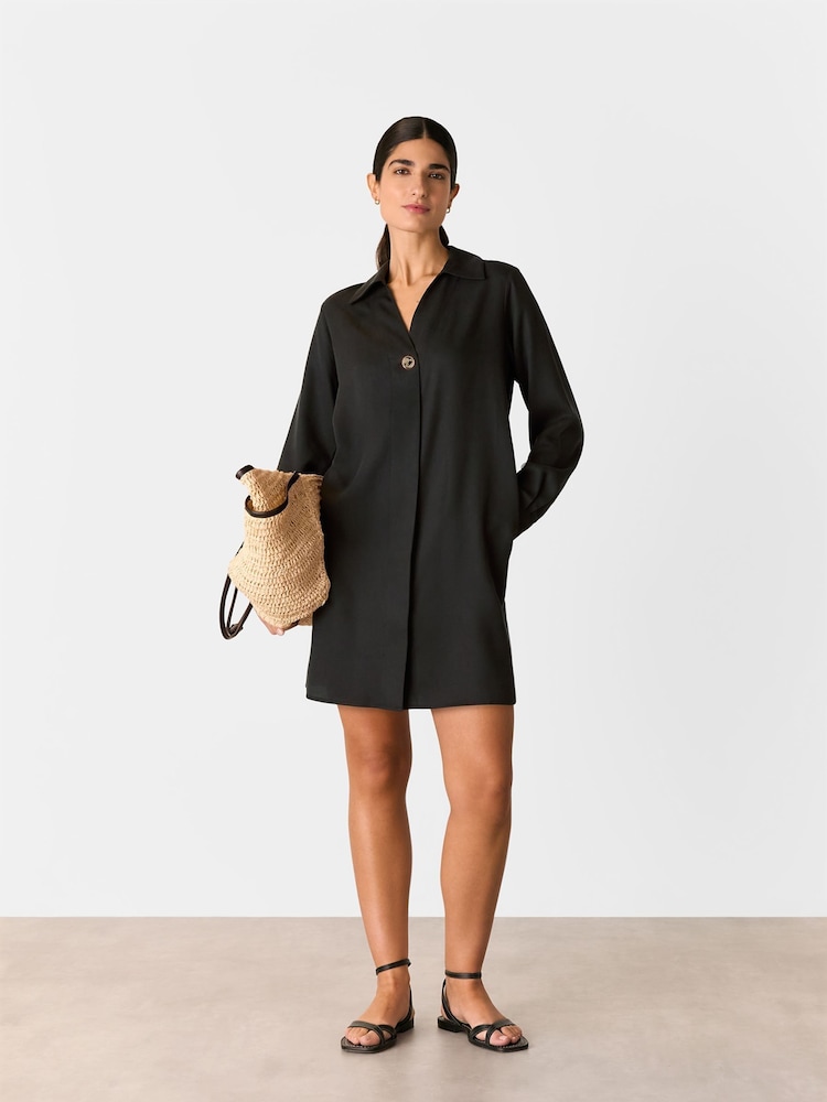 Whistles Black Collared Button Short Dress - Image 1 of 5