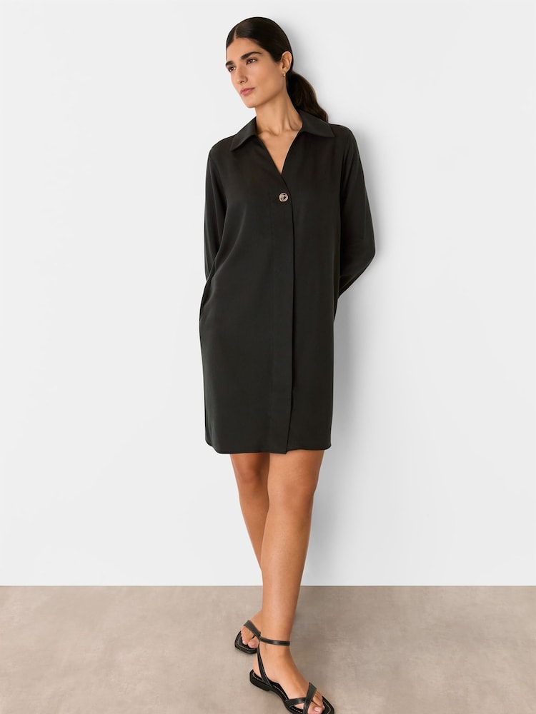 Whistles Black Collared Button Short Dress - Image 2 of 5